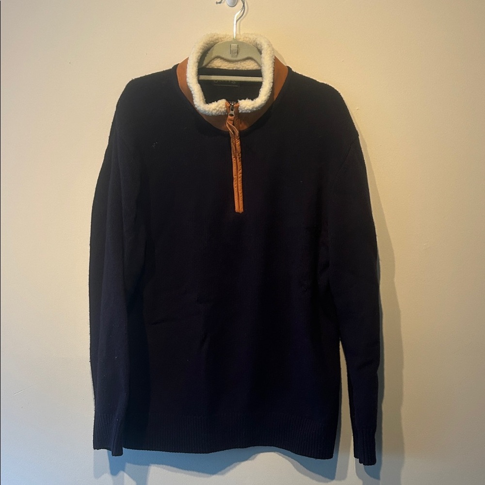 Men's Navy and Brown Sweater